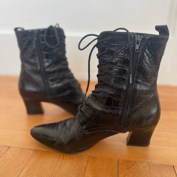 Miista Zelie Black Croc Leather Lace-up Boots 41 - Picture 8 of 14